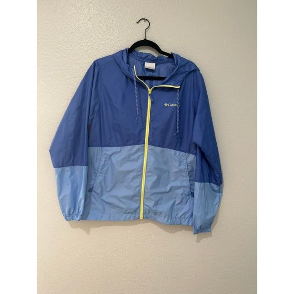 Columbia Windbreaker Jacket Mens Medium Blue Colorblock Full Zip Hooded Layer